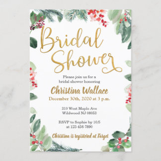 冬の緑のブライダルシャワー招待状 招待状
