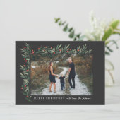 冬の緑のブラックフォトクリスマス シーズンカード (スタンド正面)