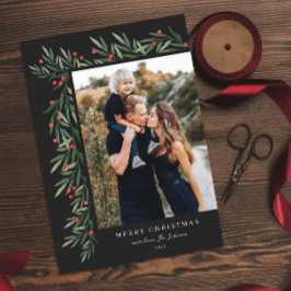 冬の緑のブラックフォトクリスマス シーズンカード