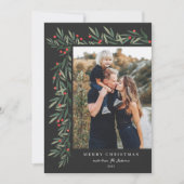 冬の緑のブラックフォトクリスマス シーズンカード (正面)