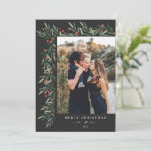 冬の緑のブラックフォトクリスマス シーズンカード (スタンド正面)