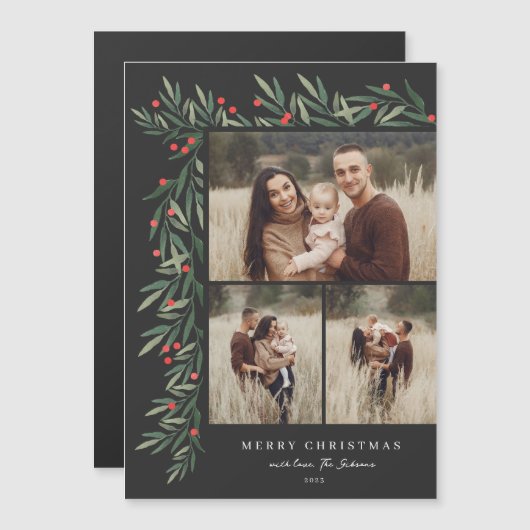 冬の緑のブラック3写真クリスマス (正面/裏面)