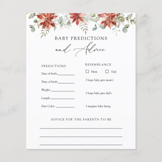 冬の緑のベビーアドバイスと予測カード (正面)