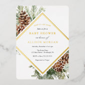 冬の緑のベビーシャワーフォイル招待状 箔招待状 (正面)