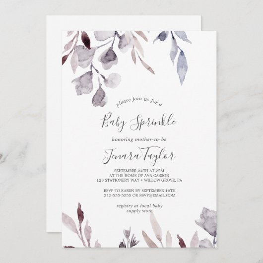 冬の緑のベビー散布 招待状 (正面/裏面)