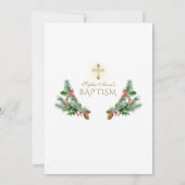 冬の緑のベリーコーン金ゴールドクロスバプテスマ 招待状 (裏面)