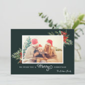 冬の緑のホリデー フォト 挨拶カード シーズンカード (スタンド正面)