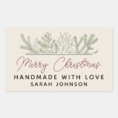 冬の緑のメリークリスマスハンドメイド 長方形シール (正面)