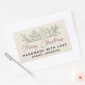 冬の緑のメリークリスマスハンドメイド 長方形シール (封筒)