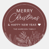 冬の緑のメリークリスマスパーソナライズされた ラウンドシール (正面)
