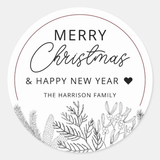 冬の緑のメリークリスマスパーソナライズされた ラウンドシール (正面)