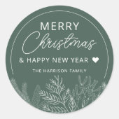 冬の緑のメリークリスマスパーソナライズされた ラウンドシール (正面)