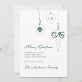 冬の緑のモノグラムクリスマスバウブルの写真 シーズンカード (正面)