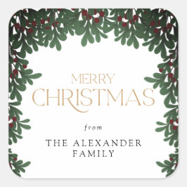 冬の緑のヤドリギのクリスマス スクエアシール