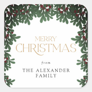 冬の緑のヤドリギのクリスマス スクエアシール