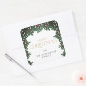 冬の緑のヤドリギのクリスマス スクエアシール (封筒)