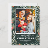 冬の緑のヤドリギのメリークリスマスの写真 シーズンカード (正面)