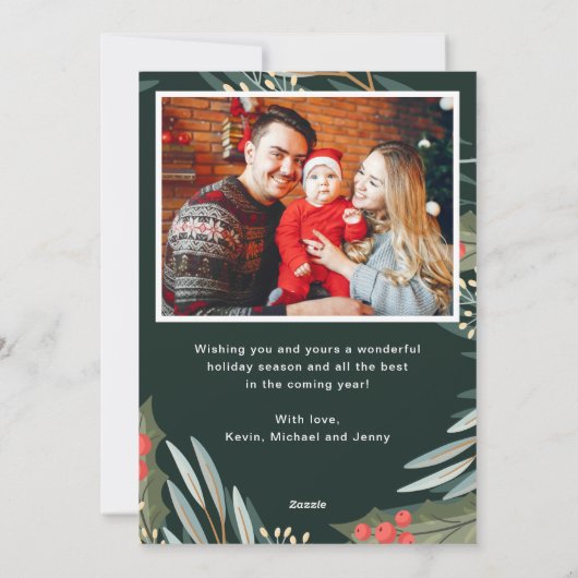 冬の緑のヤドリギのメリークリスマスの写真 シーズンカード (裏面)