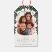 冬の緑のヤドリギ丸い写真クリスマス ギフトタグ (正面)