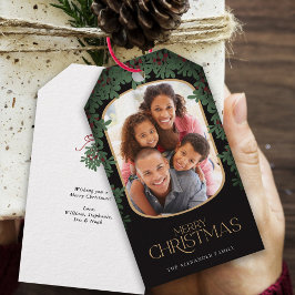 冬の緑のヤドリギ丸い写真クリスマス ギフトタグ