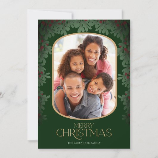 冬の緑のヤドリギ3枚の写真クリスマス シーズンカード (正面)