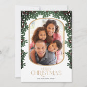 冬の緑のヤドリギ3枚の写真クリスマス シーズンカード (正面)