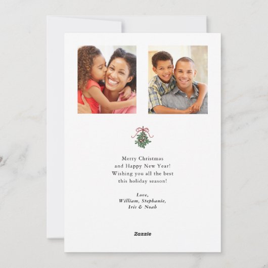 冬の緑のヤドリギ3枚の写真クリスマス シーズンカード (裏面)