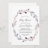 冬の緑のリースベビーシャワー 招待状 (正面/裏面)