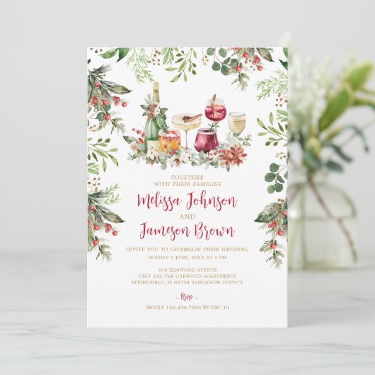 冬の緑のリースミストレトークリスマス結婚ズ 招待状 (スタンド正面)