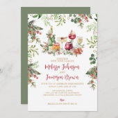 冬の緑のリースミストレトークリスマス結婚ズ 招待状 (正面/裏面)