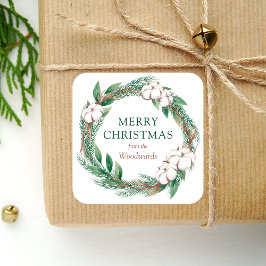 冬の緑のリースメリークリスマスウォーター色 スクエアシール