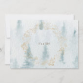 冬の緑のリース金ゴールド写真ボーイベビーシャワー 招待状 (裏面)