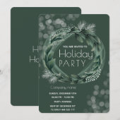 冬の緑のリース ボケの法人 ホリデー 招待状 (正面/裏面)