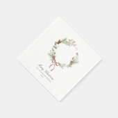 冬の緑のリース 赤いリボン スタンダードカクテルナプキン (角)