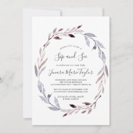 冬の緑のリースsipと参照 招待状