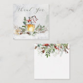 冬の緑のレッドベリーバードクリスマスサンキュー スクエア名刺 (正面/裏面)