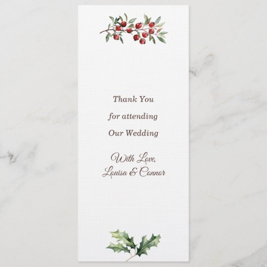 冬の緑のレッドベリ結婚ーのメニュー メニュー (裏面)