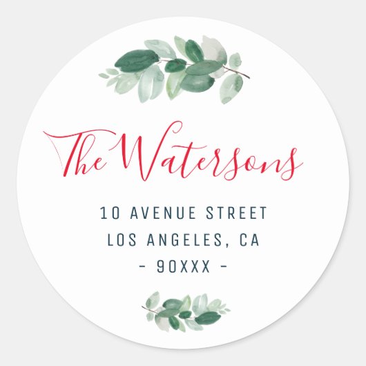 冬の緑の休日差出人住所シール ラウンドシール (正面)