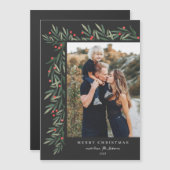 冬の緑の写真クリスマス磁気カード (正面/裏面)