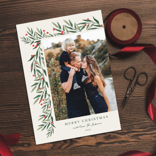 冬の緑の写真クリスマス磁気カード