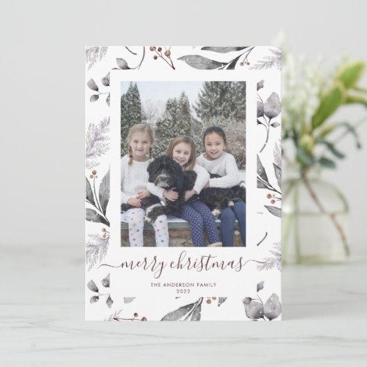 冬の緑の写真メリークリスマスカード シーズンカード (スタンド正面)