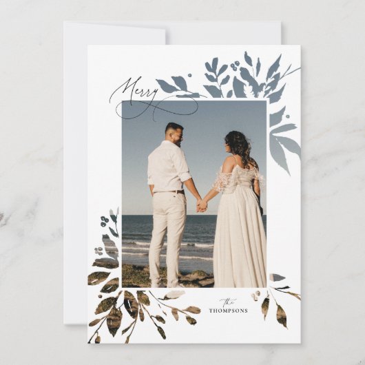 冬の緑の切り出しホリデーフォトカード シーズンカード (正面)