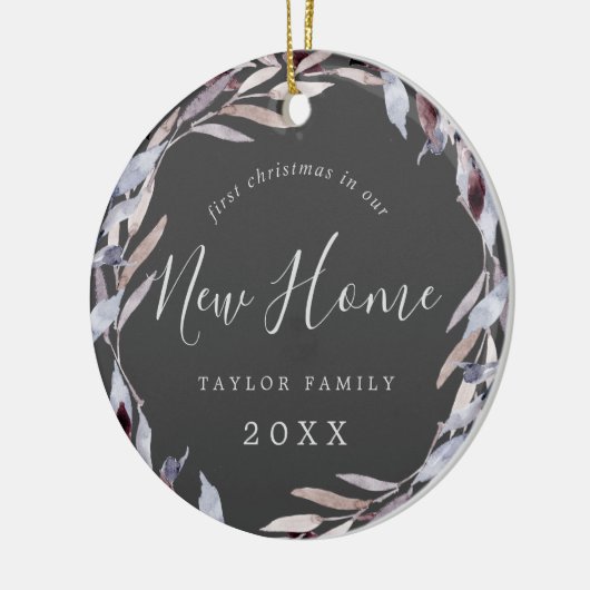 冬の緑の初めてのクリスマスの新しいホームフォト セラミックオーナメント (左)