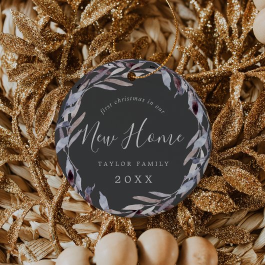 冬の緑の初めてのクリスマスの新しいホームフォト セラミックオーナメント