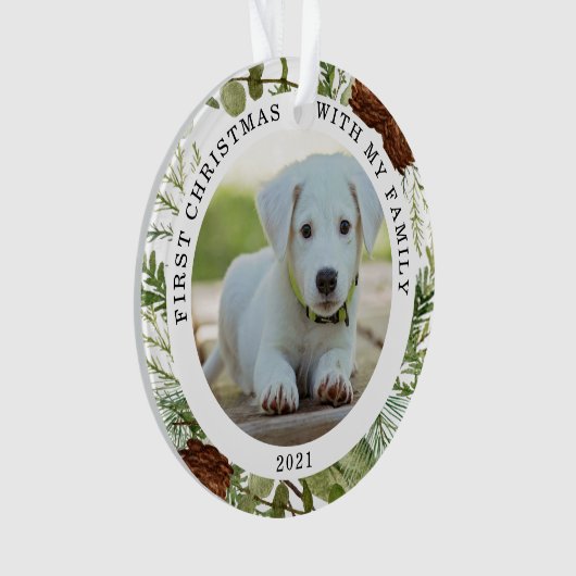 冬の緑の初めてのクリスマス写真オーナメント オーナメント (正面)