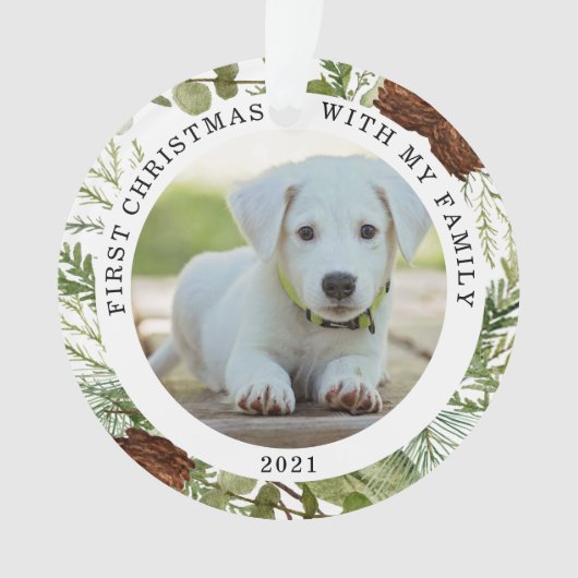 冬の緑の初めてのクリスマス写真オーナメント オーナメント (正面)