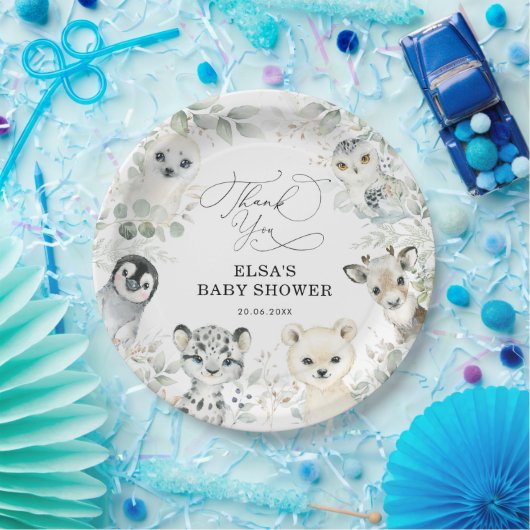 冬の緑の北極圏の動物が中立のベビーシャワー ペーパープレート (パーティー)