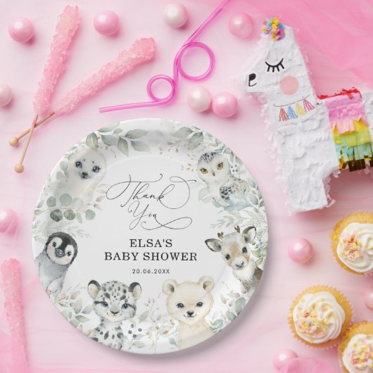 冬の緑の北極圏の動物が中立のベビーシャワー ペーパープレート (パーティー)