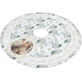 冬の緑の家族の写真宗教的なクリスマス ブラッシュドポリエステルツリースカート (アングル)