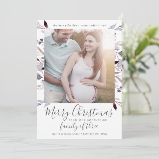 冬の緑の家族の3つの妊娠写真 シーズンカード (スタンド正面)